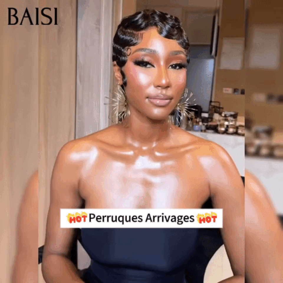 BAISI 13X4 lace Perruque Pixie finger wave en Couleur NOIR 65€ En 100% Cheveux Humains