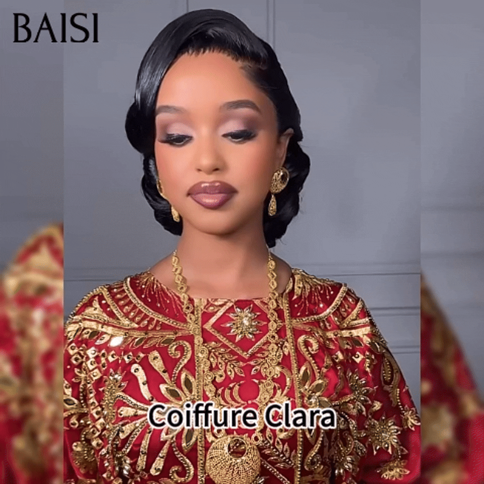 BAISI Coiffure de luxe Clara Perruques Mariage noir Prête à porter chignon et personalisation comme sur la vidéo 100% identique avec lace frontale événement spécial FR20