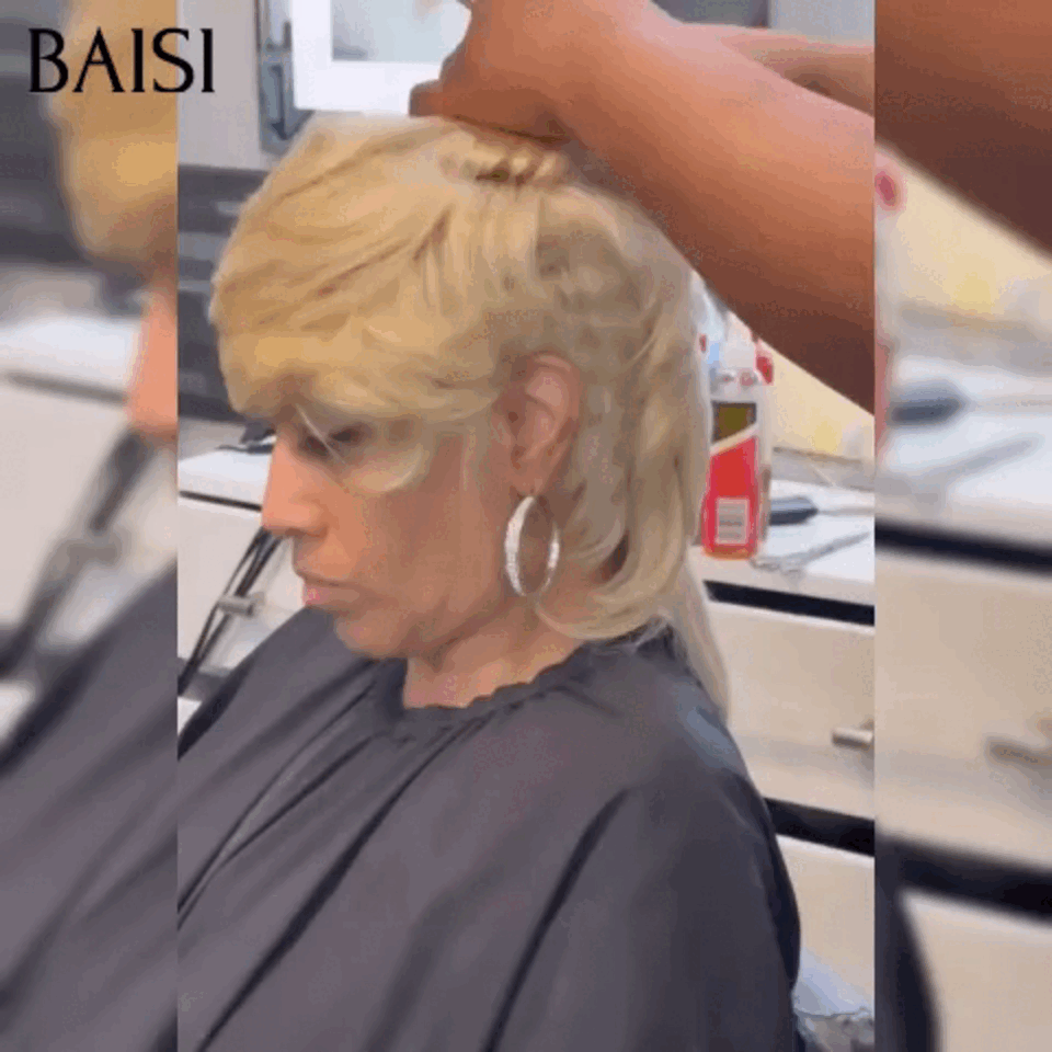 BAISI Perruque Full Lace 100% Cheveux Naturels Perruque Ondulée Coupe Pixie Full Lace Perruque personnalisée Lisse en Couleur 613# en 100% cheveux humains