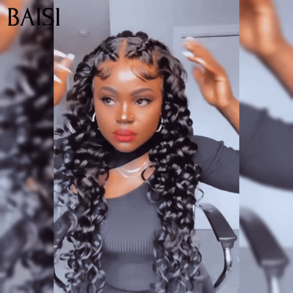 BAISI 13X4 lace perruque bouclé 24 Pouces Petite natte frisé frontale 169€ identique à la photo NOIR 100% cheveux humains