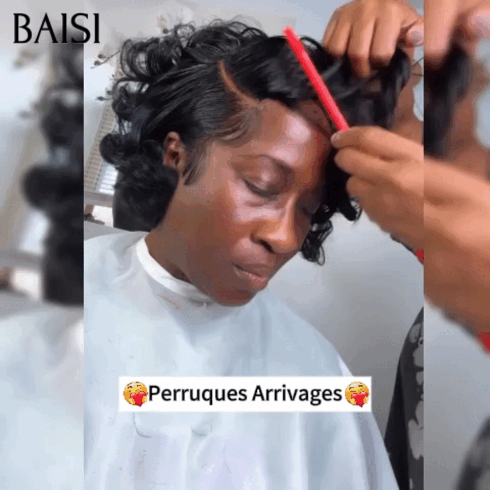 BAISI Perruque 4X4 lace bob Curly 8 Pouces Raie sur le côté 1B# 86€ en 100% Cheveux Humains FR20