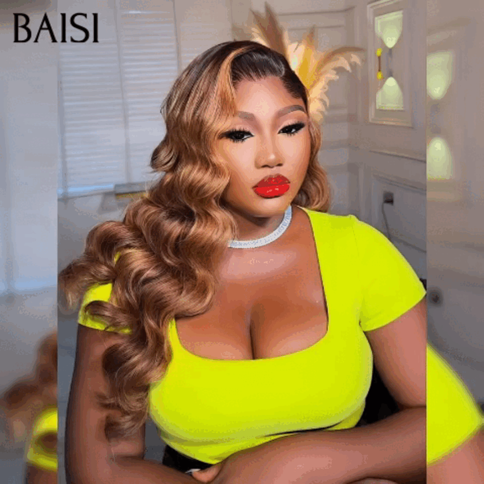 BAISI 13x4 Frontal-Körperwellen-Perücke in Braun #1B4, vorgezupft, kein Kleber erforderlich, aus 100 % Rohhaar, Spitze bereits geschnitten