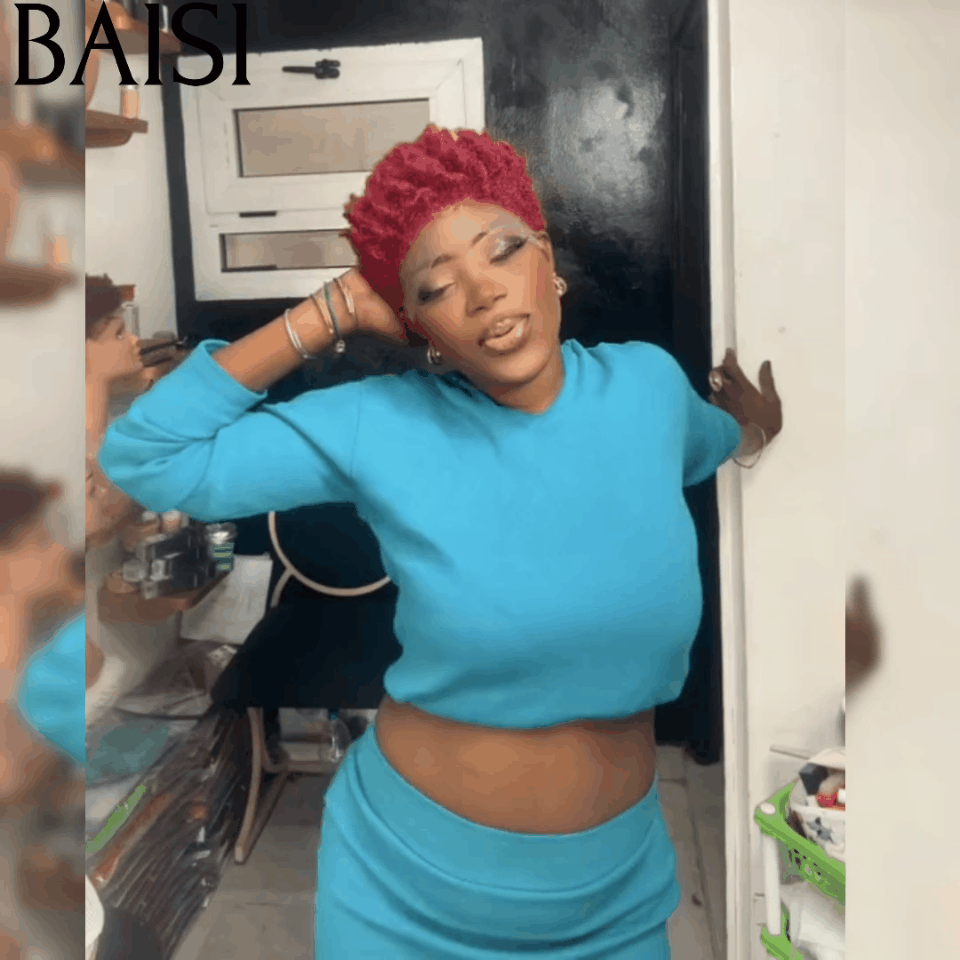 BAISI Perruque Pixie Afro Curl 13x4 lace frontal bouclé partout Couleur Bordeaux 99j en 100% cheveux humains F-905