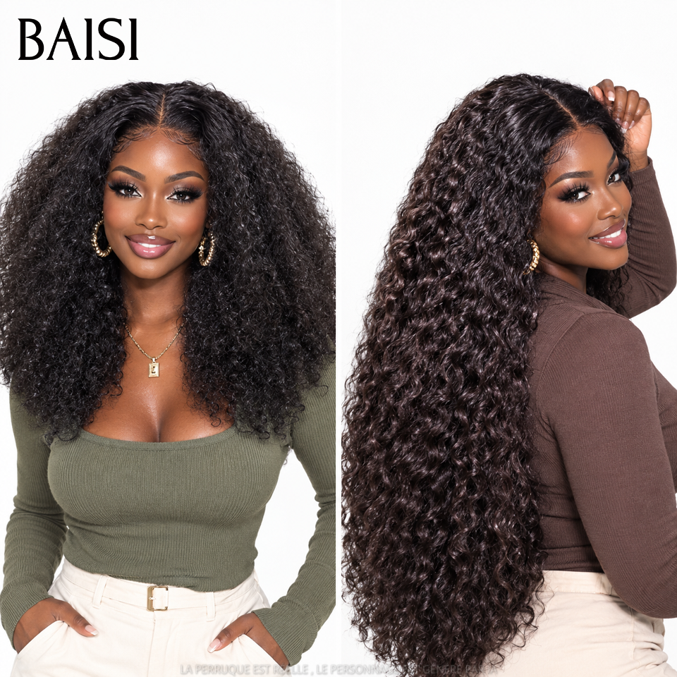 BAISI perruque 13x4 curly wave en couleur NOIR ou Marron en 100% vrais cheveux humains FR38