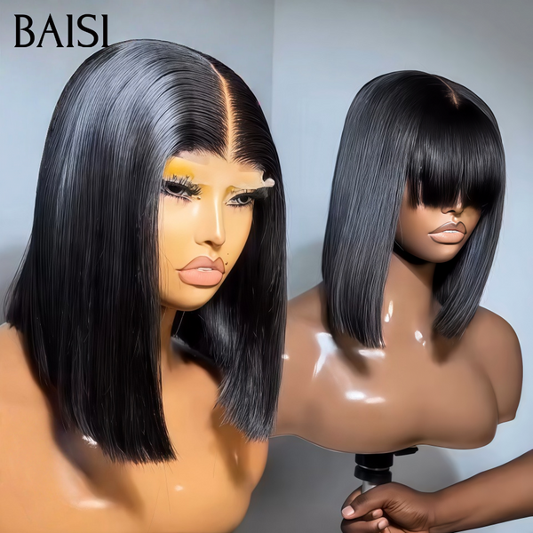 BAISI Lot de 2 Perruque Bob 100% Vietnam Hair 2x6 Lace  Lisse Noir 8 Pouces + Sans Frange 8 Pouces ou 10 Pouces Pour Revendre ou Pour changer de Look en 100% Cheveux Humains Deja En France Reçu 48H TVA 0€