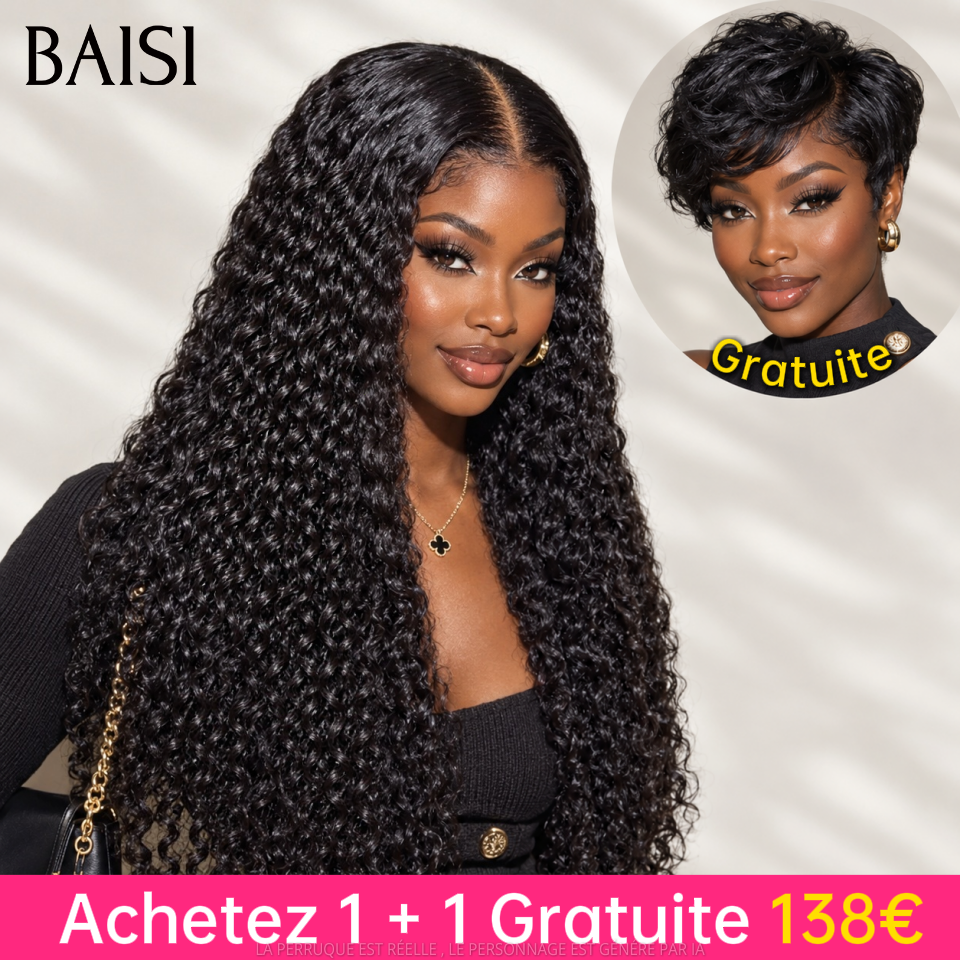 BAISI vente flash Achetez 1 + 1 Gratuite 138€ 13x4 lace frontal curly wave 20 Pouces et pixie perruque Lisse en 100% vrais cheveux humains