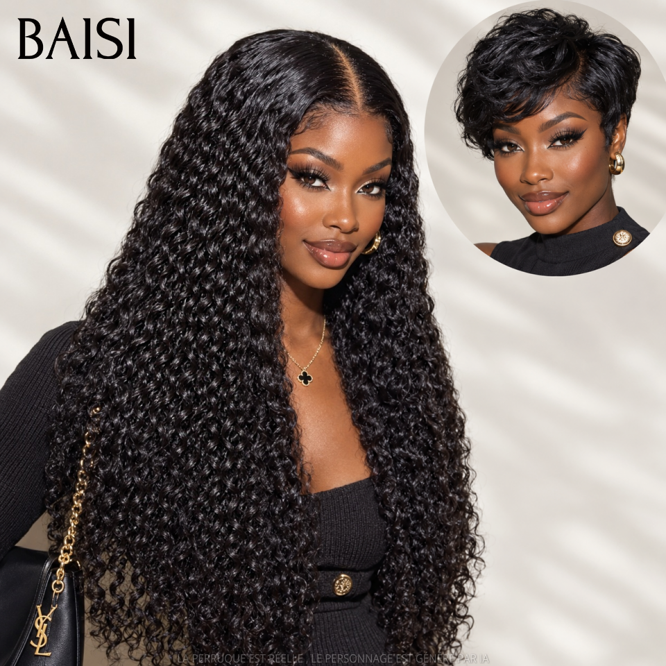 BAISI vente flash Achetez 1 + 1 Gratuite 138€ 13x4 lace frontal curly wave 20 Pouces et pixie perruque Lisse en 100% vrais cheveux humains