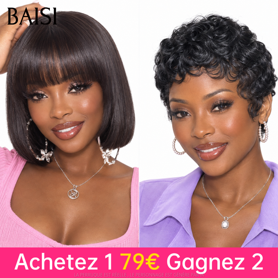 BAISI vente flash Achetez 1 79€ Gagnez 2 Lisse avec Frange 8 Pouces et pixie finger wave en 100% vrais cheveux humains code:MP50
