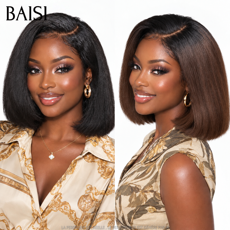 BAISI 13x4 Lace Lot de 2 Perruques Kinky Straight 10 Pouces 159€ Couleur Marron + Noir 1B et 1B/4# Forte Demande en 100% Cheveux humains Déjà en France Livraison 48H