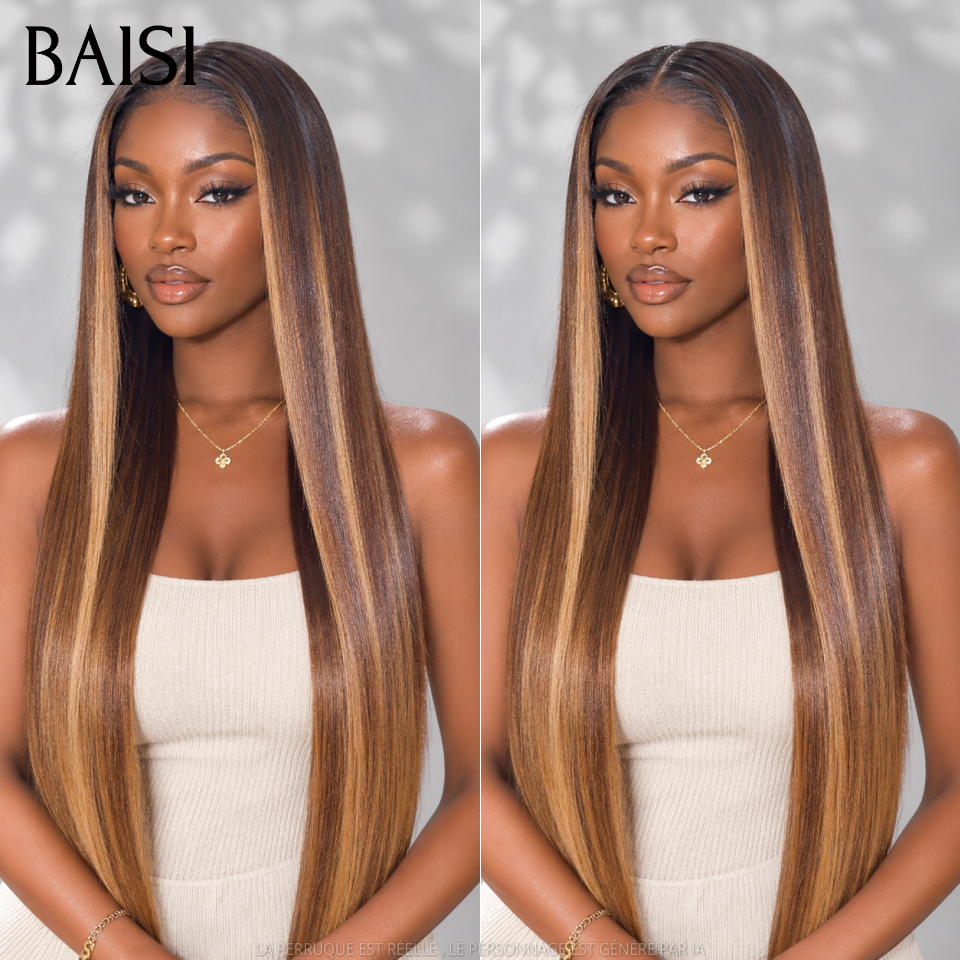 BAISI 1 acheté + 1 offert 199€ 13X4 Lisse 4#27#Mixte Miel 20 Pouces et Body wave 20 Pouces en 100% vrais cheveux humains