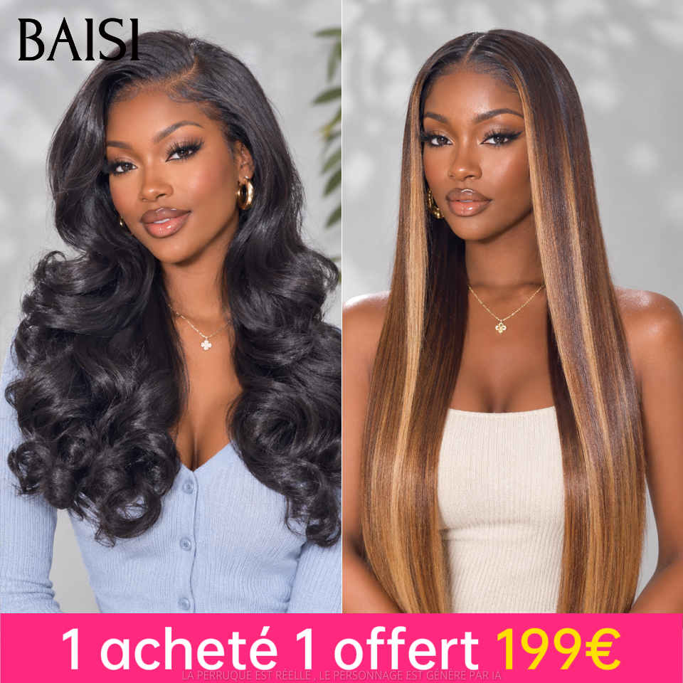 BAISI 1 acheté + 1 offert 199€ 13X4 Lisse 4#27#Mixte Miel 20 Pouces et Body wave 20 Pouces en 100% vrais cheveux humains