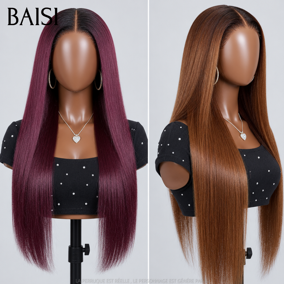 BAISI 2 Perruques 368€ 20 pouce 2X6 lace de luxe 100% Vietnam hair Lisse 2 Couleurs Marron ou 1BT99J en 100% Cheveux Humains