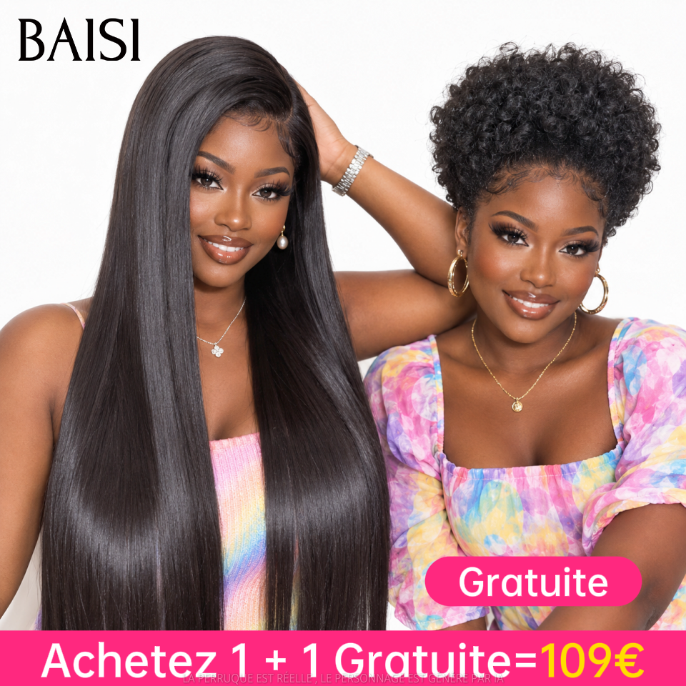 BAISI Achetez 1 + 1 Gratuite = 109€ 13x4 lace frontal Lisse 20 Pouces et sans Colle afro curly en France Facile à Revendre PROMO 100% Cheveux Humains