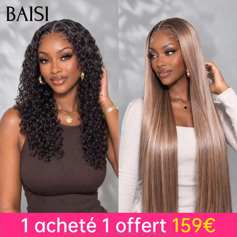 BAISI1 acheté 1 offert 159€ PRIX 13X4 lace frontal Lisse 20 Pouces Mixte Miel et curly wave 12 Pouces en promo en 100% vrais cheveux humains