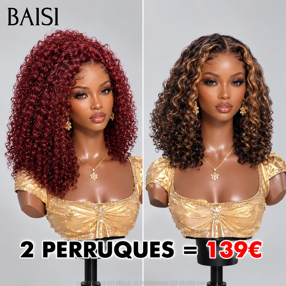 BAISI 2 Perruques 139€ lace Frontale En Couleur 99J# et Mixte en 100% vrais cheveux humains Moitié Prix mp50
