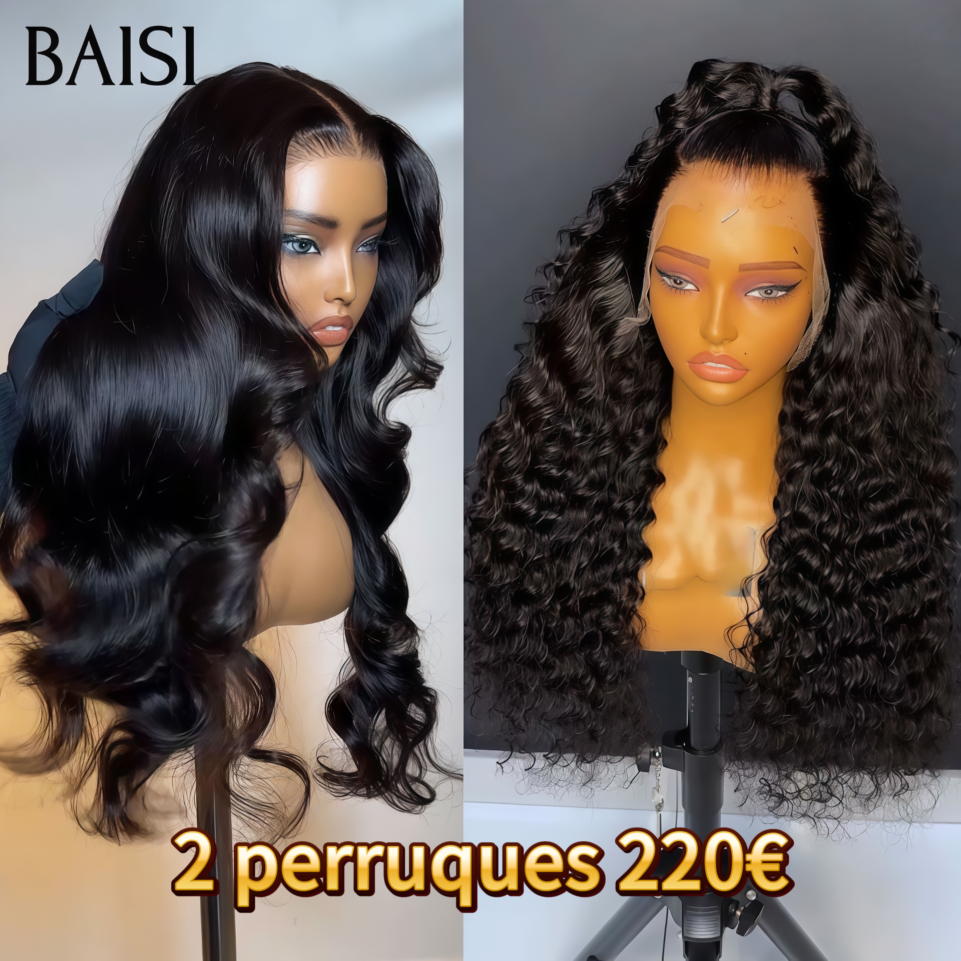 BAISI vente flash 2 Perruques pour revendre 22 Pouces 13x4 lace curly wave et 4x4 lace closure Body wave en 100% vrais cheveux humains