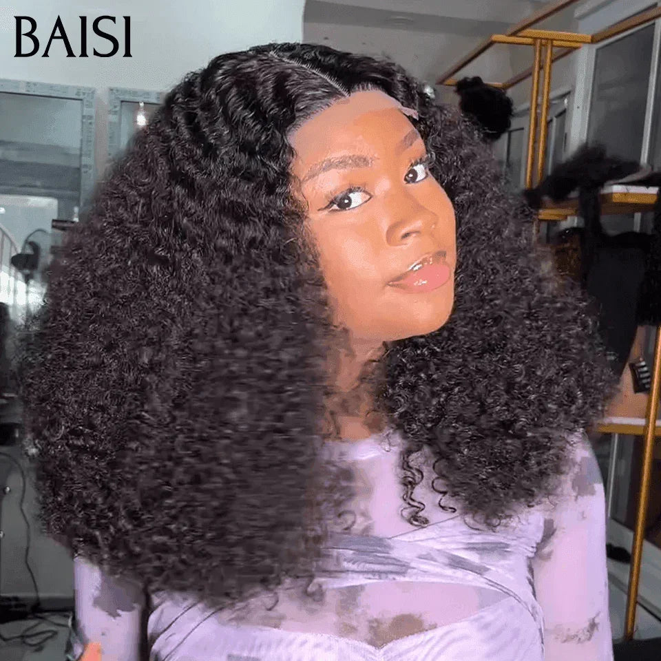 BAISI Grand SOLDES TVA 0€ Volume 300% densité 14 Pouces 85€ 4X4 Perruques de Luxe curly Wave double drawn mèches vièges en 100% Cheveux Humains FR20