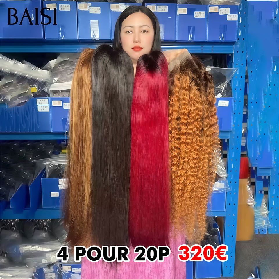 BAISI Perruque pour revendre 4 perruques 320€ 13x4 lace frontal deep wave et Lisse 20 Pouces 4 couleurs en 100% Cheveux Humains