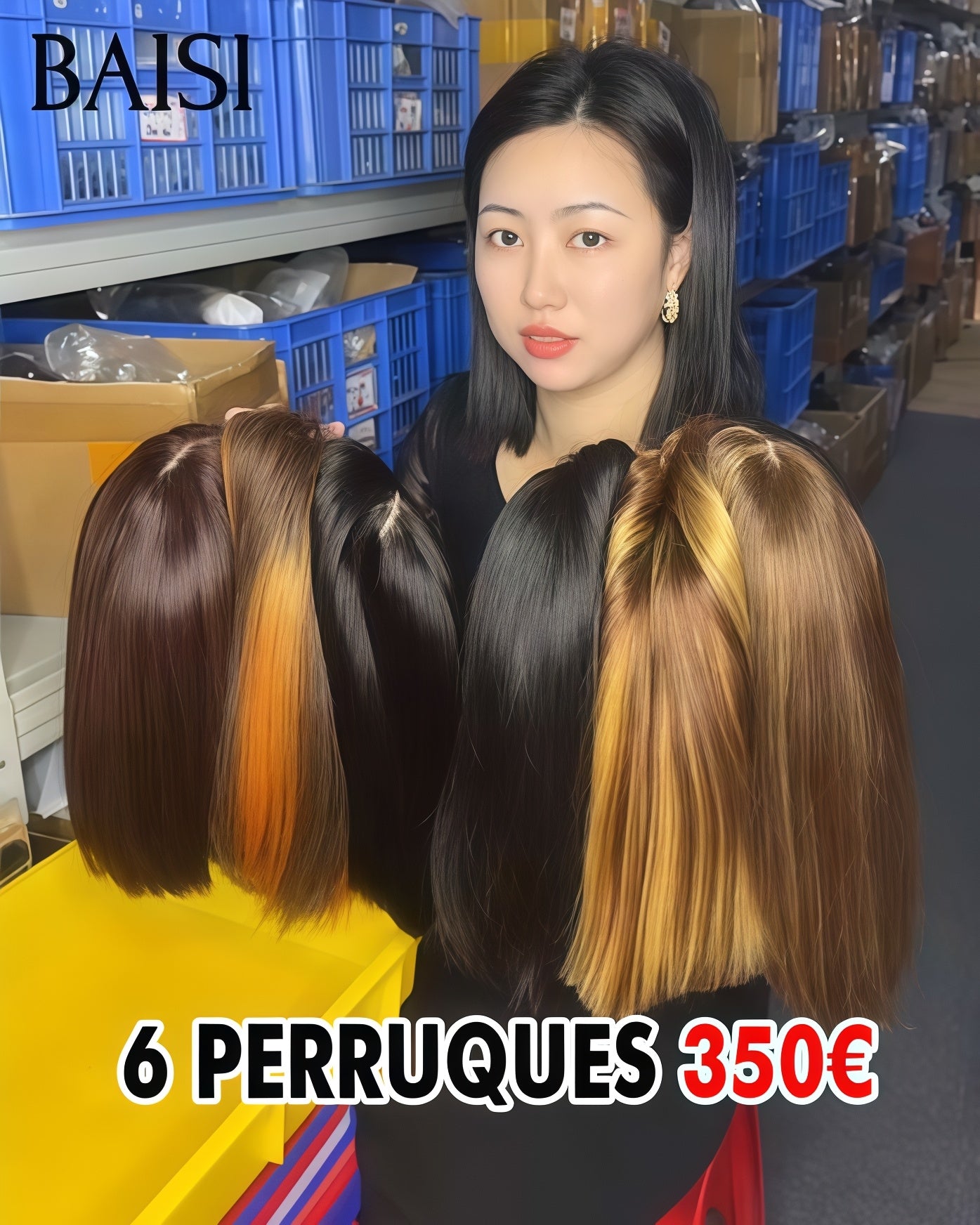 BAISI Lot de 6 perruques Flash Offer PROMOTION 350€ DE luxe 6 Couleur différents 2x6 Lisse ou Lisse avec Frange Bob 8 Pouces en 100% vrais cheveux humains VIP100