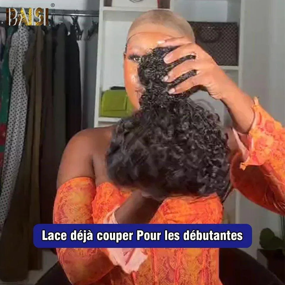 BAISI Perücke Upgrade Invisible Strap 360 Frontal Curly Wave Natural 18 Zoll 360 Lace Frontal unsichtbar und verstellbar Vorgezupft Kein Kleber erforderlich 250 % Dichte in 100 % Rohhaar Spitze bereits geschnitten VIP100