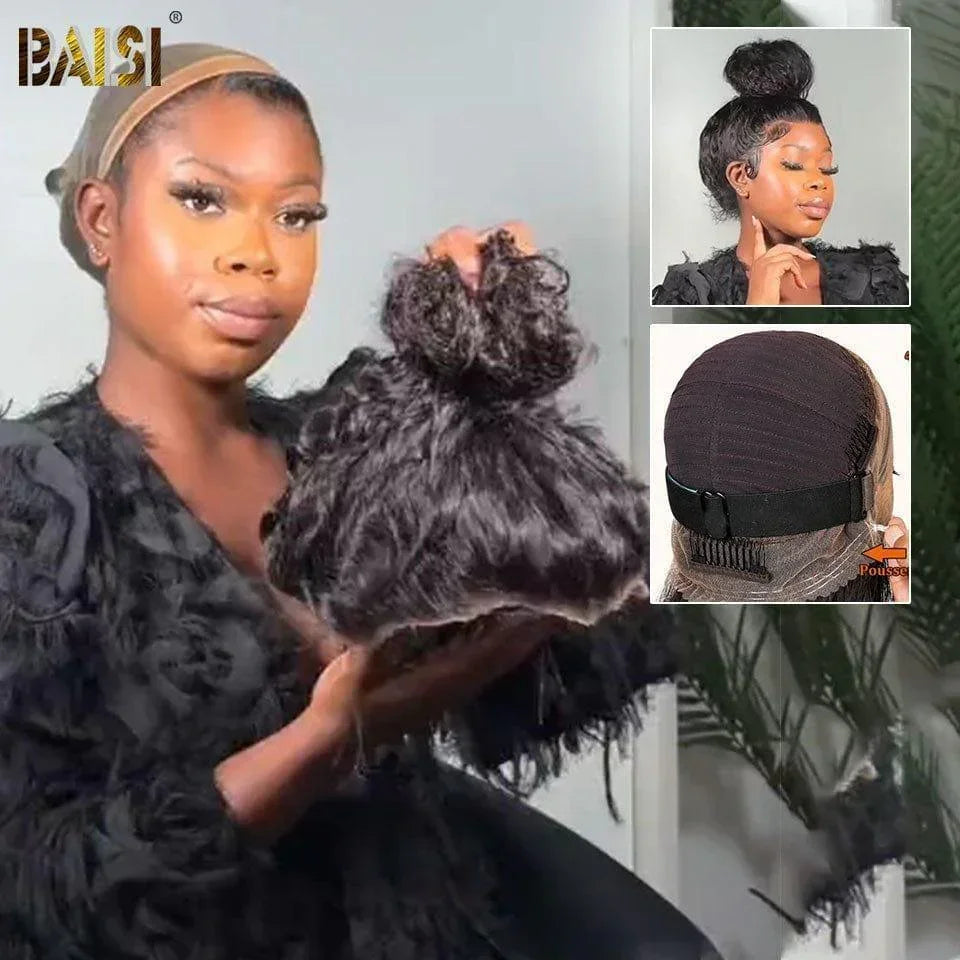 BAISI  perruque Upgrade Invisible Strap 360 Frontal curly wave  Lace frontale 360 invisible et réglable   Pré-plucked Pas Besoin de Colle 250% densité en 100% Raw Hair Lace déjà couper