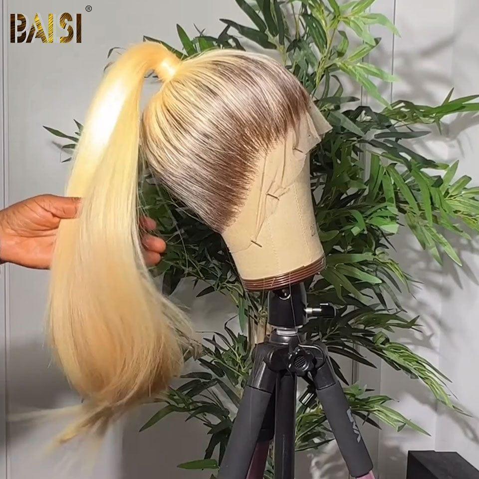 BAISI 360 lace Straight Wig In Blonde With Brown Roots #4#613 In 100% Real Human Hair