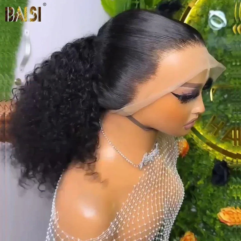 BAISI 360 Lace Wig Curly in Real Human Hair Chignon Hairstyle