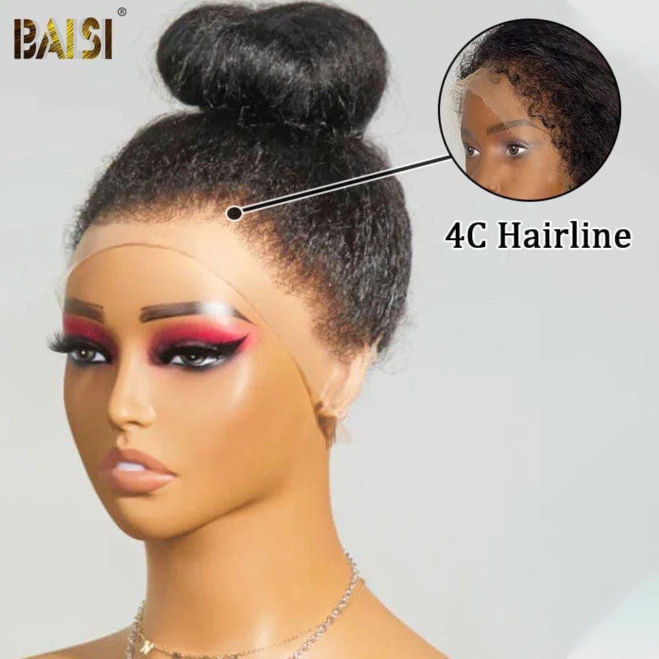 BAISI 360 peruca de renda Kinky Straight em high end com cabelo de bebê natural 100% cabelo humano real 4C linha fina