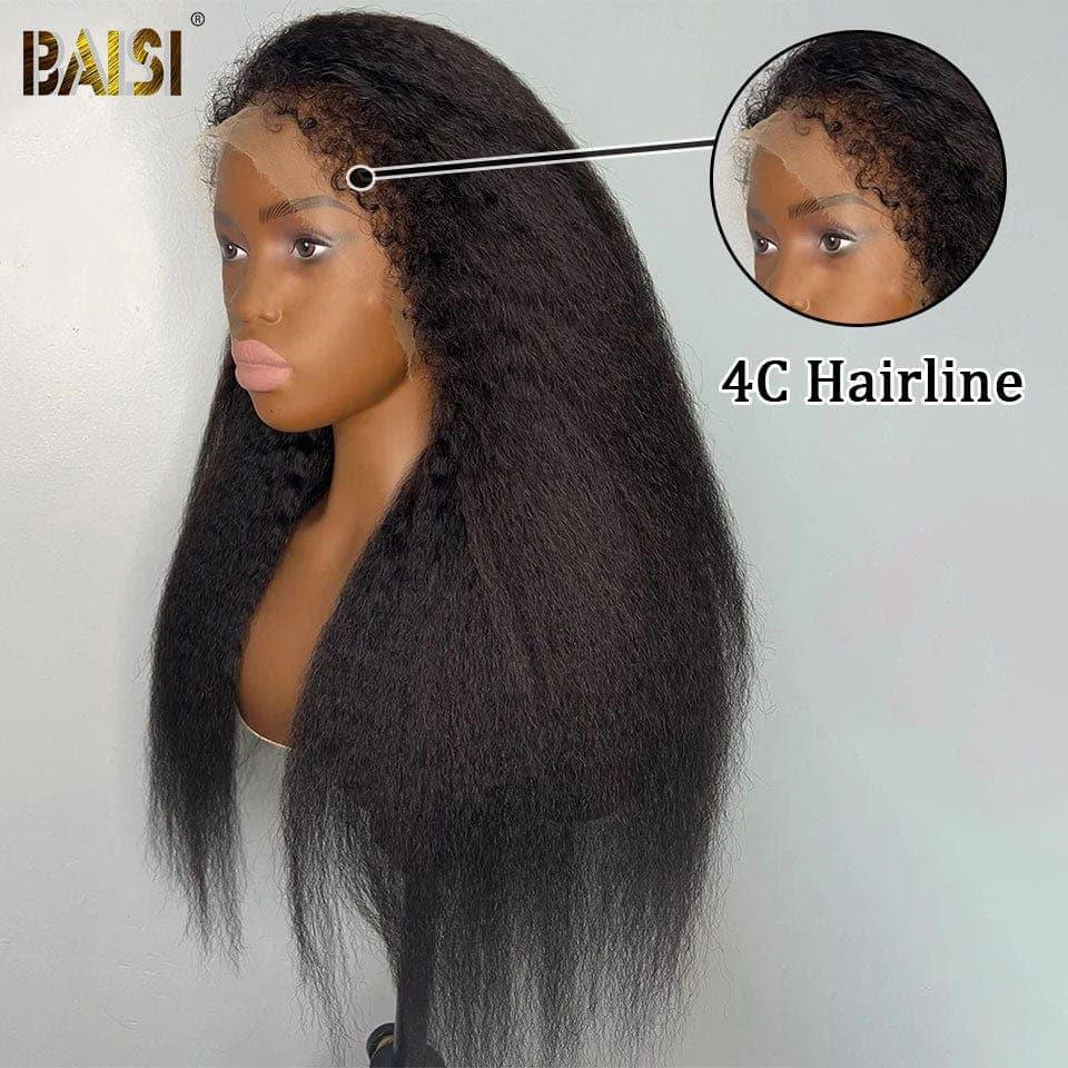 BAISI 360 peruca de renda Kinky Straight em high end com cabelo de bebê natural 100% cabelo humano real 4C linha fina