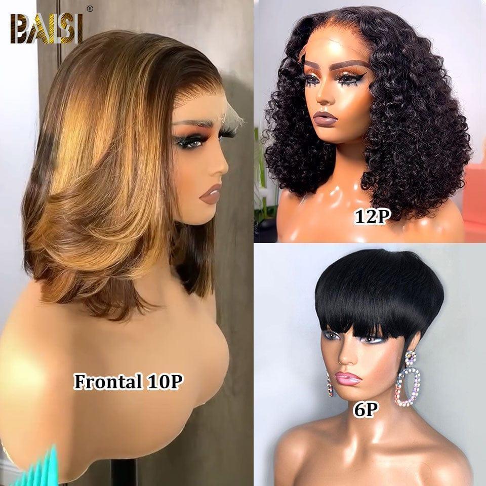 BAISI Achetez 1 +1 Gratuite= 88€ 4x4 lace lisse bob 1BT30# 10 pouces et sans lace pixie ou Lisse + curly + san lace Lot de 3 perruques bob en 100% vrais cheveux humains (pas besoin de code)