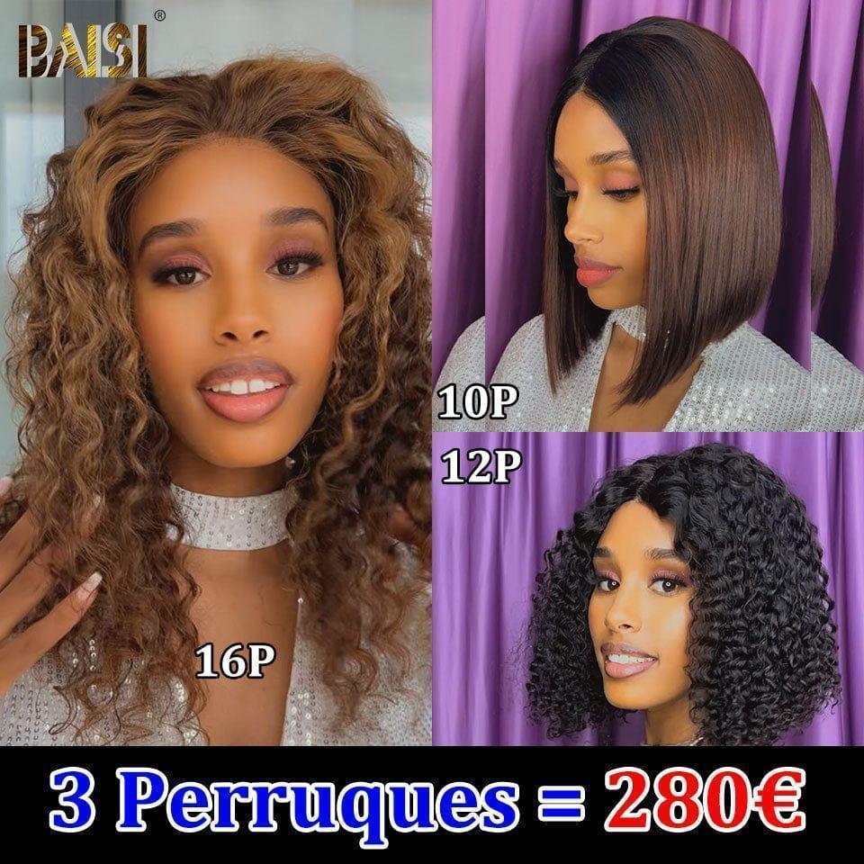 BAISI 3 Perruques 280€ bob lisse et curly en 100% vrais cheveux humains Code: VIP100