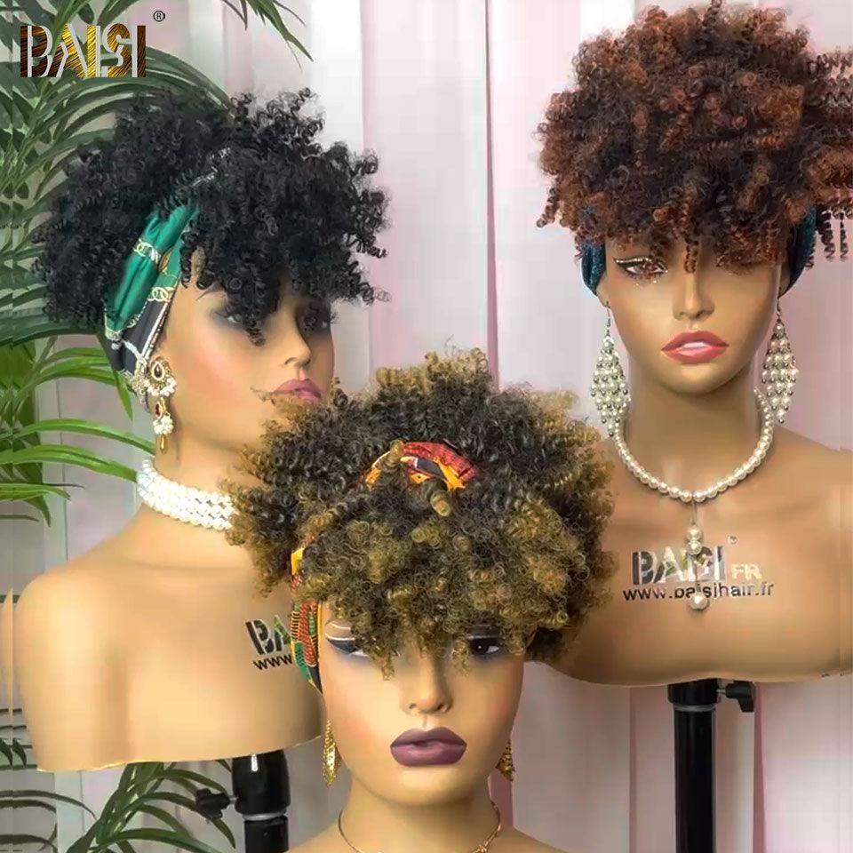 BAISI Conjunto de 3 perucas € 78 Preço acessível Tiara sintética Kinky Curly em cor Sem cola Sem renda Fácil de usar Cabelo sintético