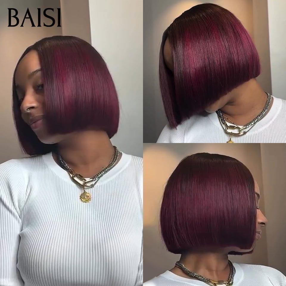 BAISI 300% density 100% Vietnam Hair 2X6 Straight Bob Wig In black mixed burgundy 99j 8 Inches €89 Luxury wig in 100% Human Hair FR20
