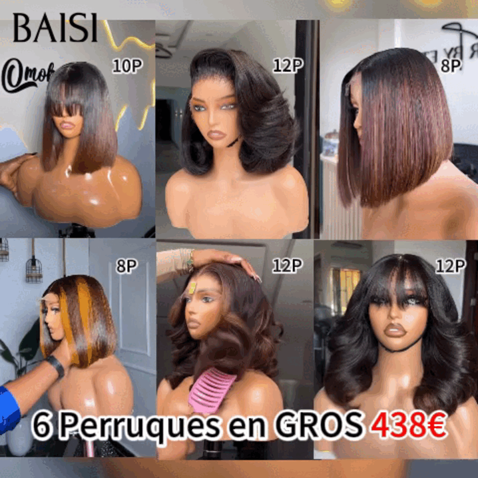 BAISI 6 Perruques en GROS 438€ 6 styles de perruques différents en 100% Cheveux Humains BS65