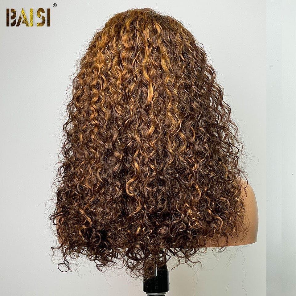 BAISI 13x4 Lace Frontal Perruque Curly en couleur P4/#30 en 100% Cheveux Humains volume 250% densité XY-22071