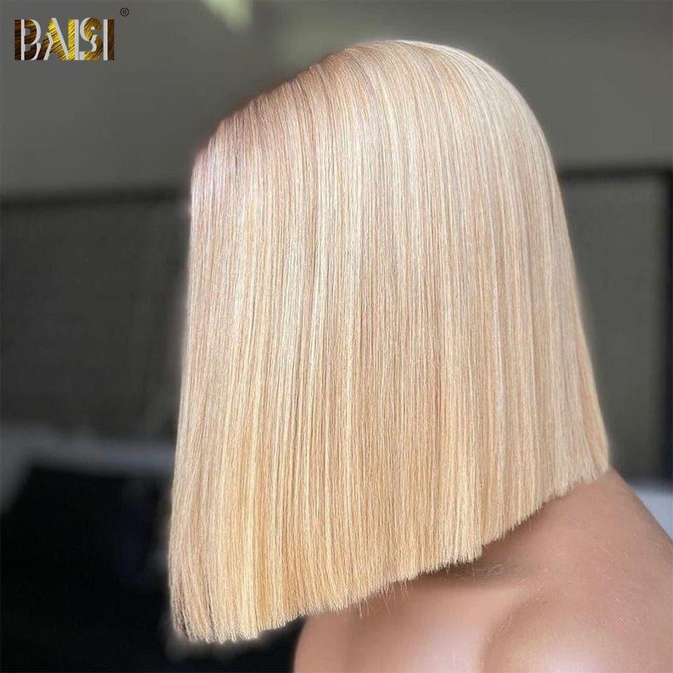 BAISI Achetez 2 perruques minimum au prix d'usine fournisseur 13x4 Frontal Perruque Bob Lisse En Noir Blonde 1B#613 Coupe Carrée En 100% Vrais Cheveux Humains(Pas Besoins De Code)