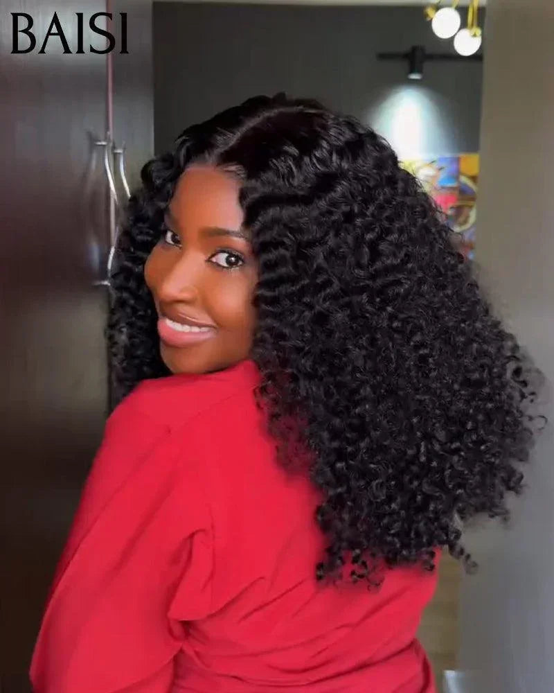 BAISI Christmas PROMO 109€ Half Price 300% Density T PART LACE CURLY WIG IN 100% HUMAN HAIR IN BLACK COLOR