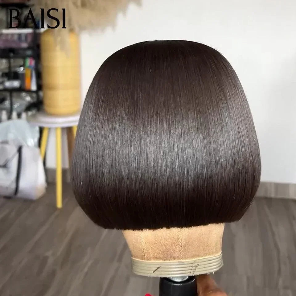 BAISI Flash-Angebot 100 % Vietnam-Haar SDD BONE STRAIGHT 2X6 Spitze BOB-Perücke Schwarz Glatt 8 Zoll 69 € 300 % Dichte VIP100