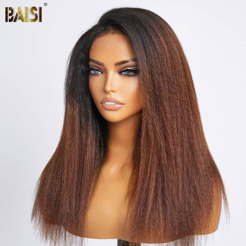 BAISI 4x4 Bob Wig Kinky Straight Brown 1BT4 # em alta qualidade com cabelo natural de bebê pré-arrancado sem necessidade de cola em cabelo 100% cru Renda já cortada linha fina 4C