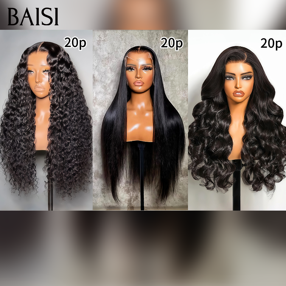 BAISI 3 Perruques 230€ Facile à Revendre PROMO Prix Grossite 13x4 lace 20 Pouces Lisse et Body wave et curly wave en 100% Cheveux Humains