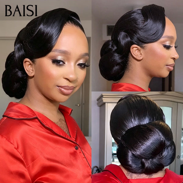 BAISI Coiffure de luxe Brook Perruques Mariage Prête à porter chignon et personalisation comme sur la vidéo 100% identique avec lace frontale pour mariage ou événement spécial