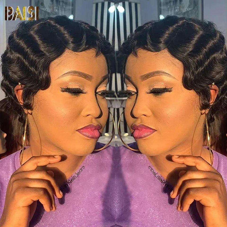 BAISI Perruque en France TVA 0€ Livraison gratuite 2-3 jours en Europe conbinée à petit prix 116€ ou 1 perruque curly wave avec Frange 12 Pouces Marron en 100% cheveux humains de bonne qualité livraison rapide