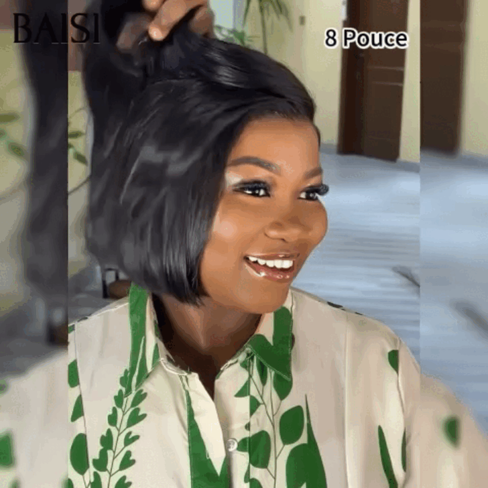 BAISI Pixie Wig 4X4 Egg Curls Black Side Parting 1B# €79 in 100% Human Hair BAISI20
