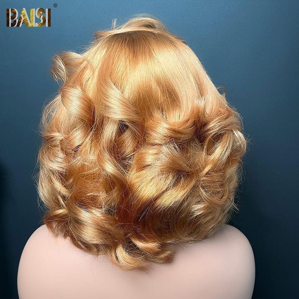 BAISI 13x4 Frontalperücke mit großen Locken 12 Zoll in Honigfarbe mit braunem Ansatz 4T27# 149 € in 100 % echtem Menschenhaar BS120