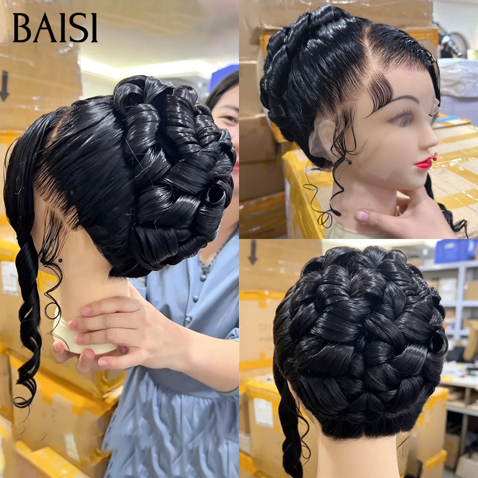 BAISI Coiffure de luxe Mariage NOIR 24 pouce 189€ personalisation comme sur la vidéo 100% identique avec lace frontale événement spécial