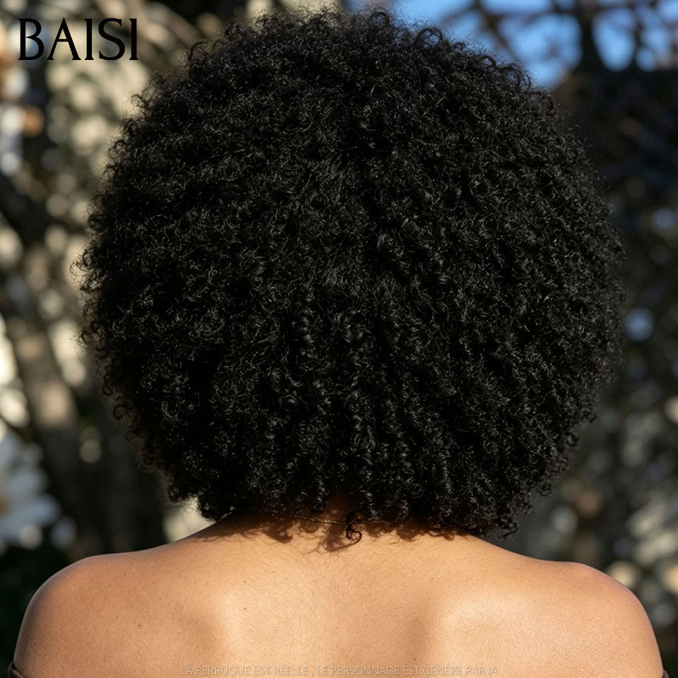 BAISI Perruques Grande Promo arrivage pixie coupe fabriqué à la machine afro En #1B  En 100% Cheveux Humains