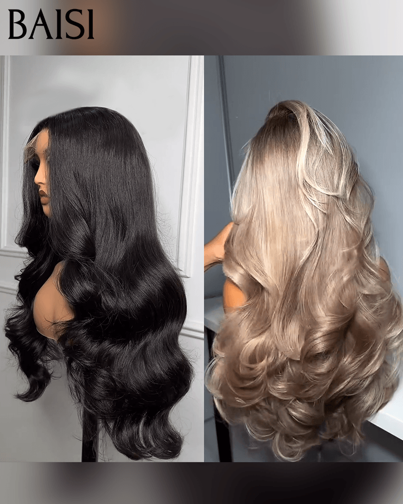 BAISI Lot De 2 Perruques Longue Body Wave 429€ 20 Pouces NOIR et gris En Cheveux Humains BS120