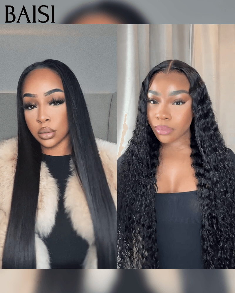 BAISI vente flash 2 perruques 270€ 4x4 curly wave et 13x4 lisse 12 pouces ou 2 perruques 349€ 13X4 laces 20 pouces curly et lisse  moitié prix en 100% vrais cheveux humains mp50
