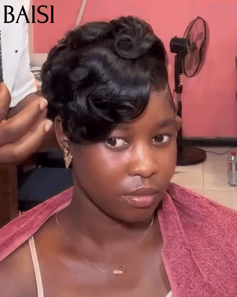 BAISI  13x4 Lace Frontale Perruque Pixie finger wave  89€ En 100% Cheveux Humains FR38