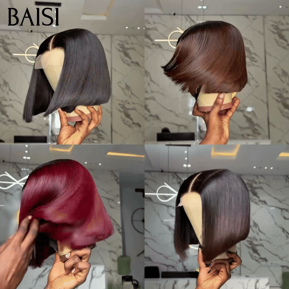 BAISI 2X6 lace Lot 4 Perruques BOB  100% Vietnam Hair 8 Pouces 299€ Ou Perruque Bob Lisse Couleur Noir et Marron 1B/4# Très Bonne Qualité